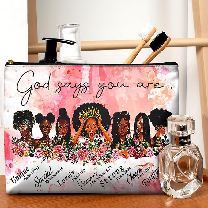 Cute Makeup Bag for Purse Waterproof Cosmetic Bags for Women Funny Smooth Zipper Travel Toiletry Pouch 10X8 Inches-African American Afro Makeup pouch