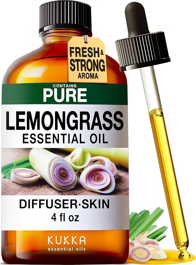 KUKKA Lemongrass Essential Oils - 4 Fl Oz - for Hair, Skin, Diffuser, Aromatherapy & DIY Soap Making Scent