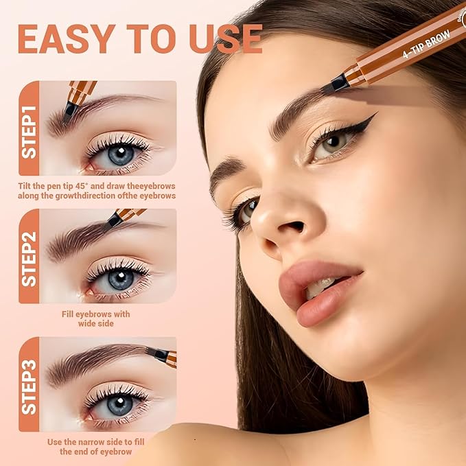 Microblading Eyebrow Pen, Waterproof Four-tip Beard and Eyebrow Pen, Liquid Eyebrow Pencil, Long-Lasting Natural Magic Eyebrow Makeup Fine Stroke Contouring Pencil (Light Brown)