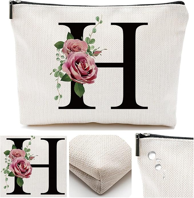 Initial A-Z Personalized Letter Makeup Bag, Monogrammed Bridesmaid Gifts/Presents Cosmetic Bag, Portable Stationery Storage Organizer Pouch, Friendship Love Travel Makeup Bags