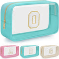 Personalized Initial Clear Makeup Bag, Travel Chenille Patch Cosmetic Bag, Preppy Toiletry Bag Monogram Cosmetic Pouch with Zipper, Ideal Gift for Teen Girls Women (Clear-Green, O)