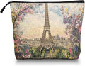 Cosmetic Bags Travel Makeup Toilet Case Waterproof Pouch for Women Girls 6.7X9.45inches - The Eiffel Tower Surrounded By Spring Flowers