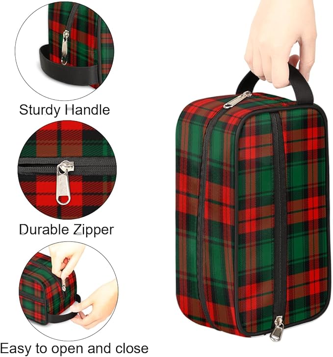 Christmas Baofu Grid Green Red Travel Toiletry Bag for Women Men Lightweight Cosmetic Makeup Bag Organizer Waterproof Shaving Bag Dopp Kit with Large Capacity for Toiletries and Shaving Accessories
