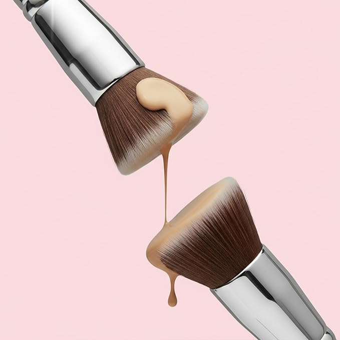 Lamora Makeup Brush Foundation Kabuki - Flat Top Face Brush for Liquid, Cream, and Powder Cosmetics - Full Coverage Blending, Buffing, Stippling, Contouring