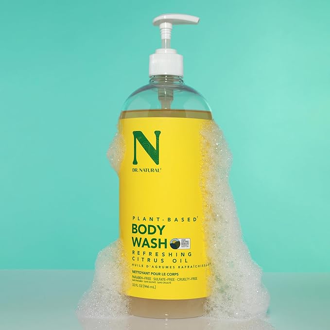 Dr. Natural Body Wash, Citrus, 32 oz - Moisturizing Body Wash for Dry Skin - Pure Plant-Based - with Organic Shea Butter - Hypoallergenic (Pack of 2)