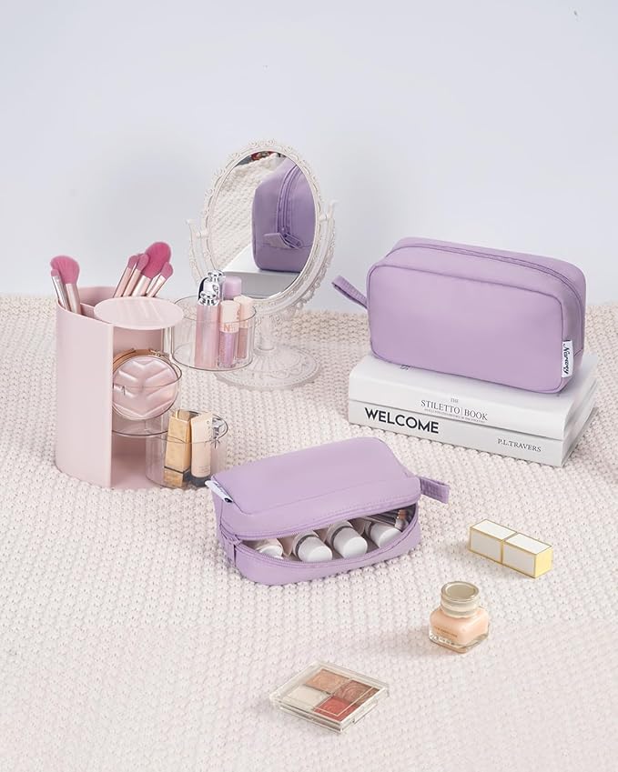 Narwey Small Makeup Bag for Purse Travel Makeup Pouch Mini Cosmetic Bag Zipper Pouch for Women (Purple, Small)