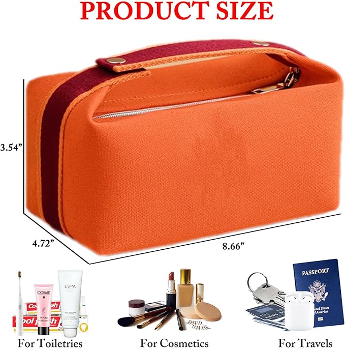 Travel Makeup Bag, Waterproof Canvas Cosmetic Bag Make Up Organizer Case for Women, Large Toiletry Bag Skincare Pouch for Toiletries Accessories Brushes