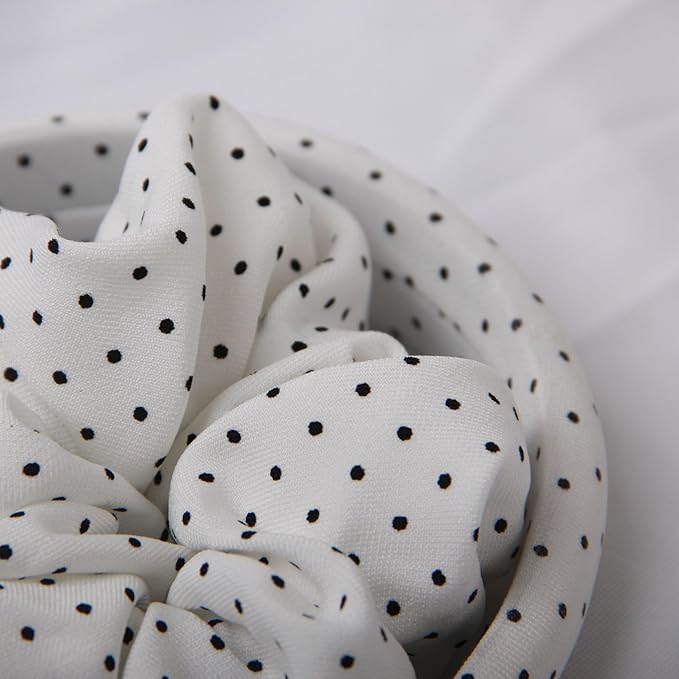 Headband and Scrunchie Set for Women 2Pack Hair Ties for Girls Elastics Bands Ponytail Holder Hair Accessories White Dot