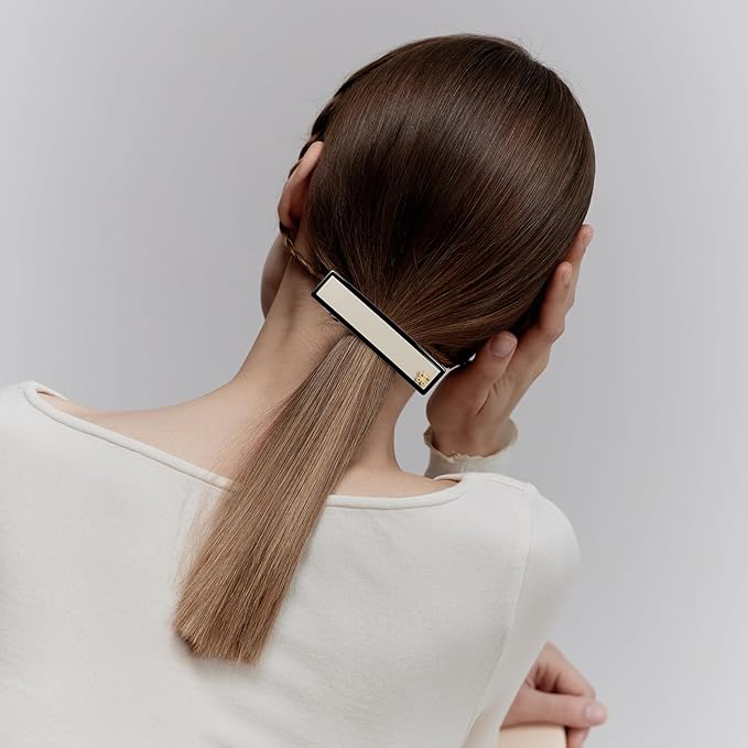 SHE'S FREE STYLE JUST FOR YOU [Chanel-style] Hair Barrettes for Women, Acetate Resin Barettes, Classic Black & White, French Hair Accessories for Thin Hair, Anti-Slip for Half-Hair (Middle,3.5 inch)