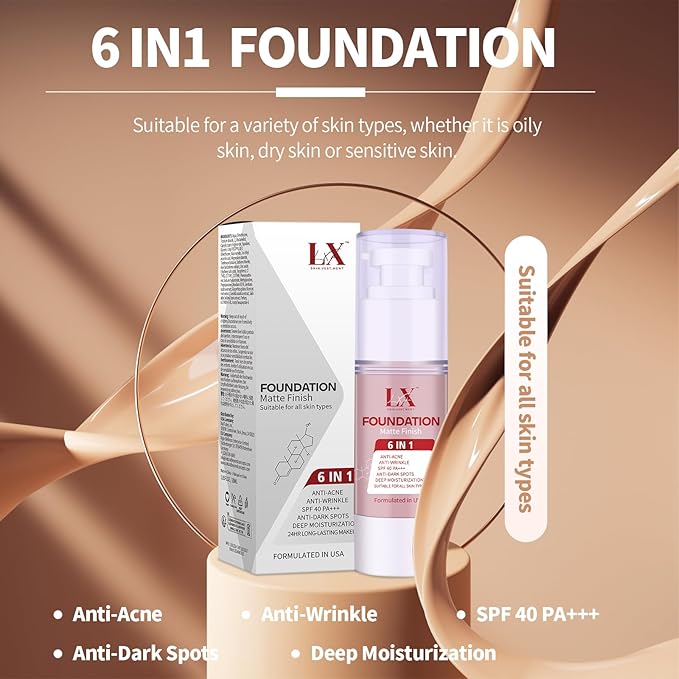 6-in-1 Makeup Infused with 1% Hyaluronic Acid- Matte + Poreless Liquid Foundation For A Glowing & Soft-Focus Look, Suitable for All Skin Types (301 Medium, Moisturizing Foundation)