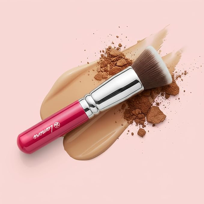 Lamora Makeup Brush Foundation Kabuki - Flat Top Face Brush for Liquid, Cream, and Powder Cosmetics - Full Coverage Blending, Buffing, Stippling, Contouring
