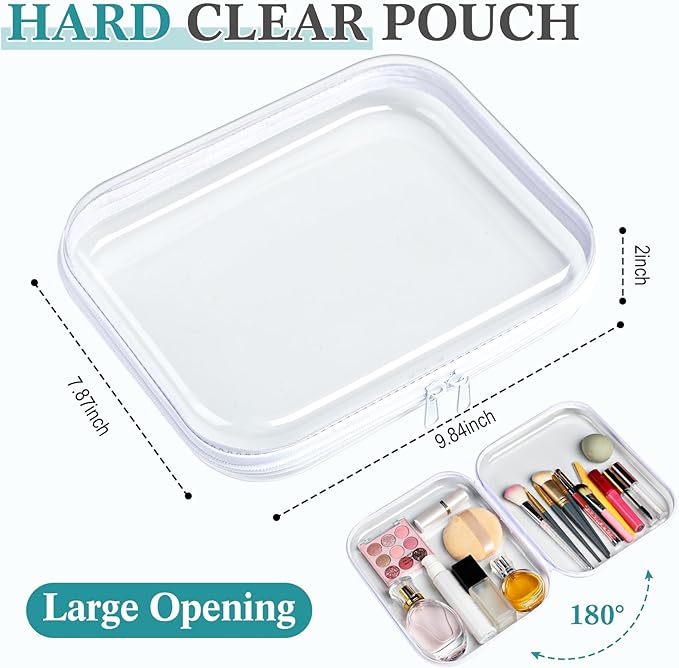 Sanwuta 6 Pcs Clear Hard Zipper Case Hard Plastic Zipper Pouches Makeup Bag Pencil Pouches Transparent Cases for Snacks Plastic Storage Organizer Box for Travel(White,9.84 x 7.87 x 2 Inch)