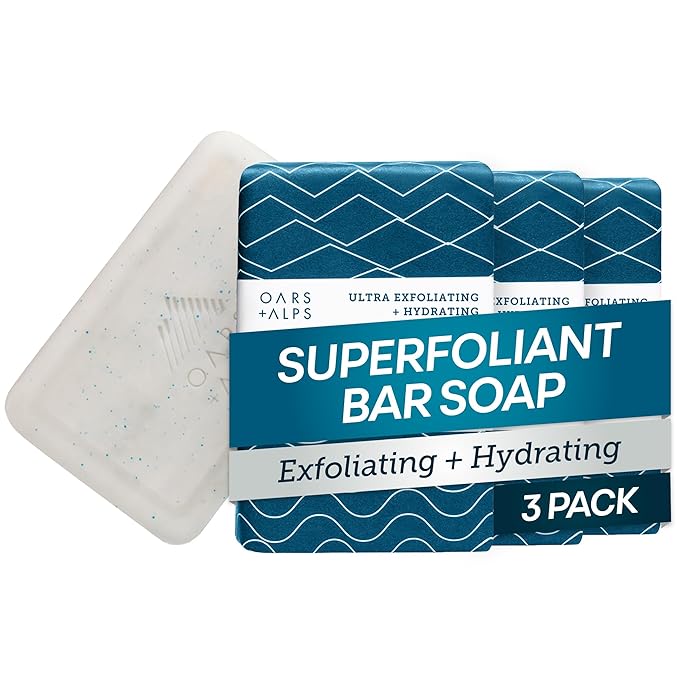Oars + Alps Superfoliant Exfoliating Men's Bar Soap, Dermatologist Tested and Made with Clean Ingredients, Travel Size, 3 Pack, 6 Oz Each