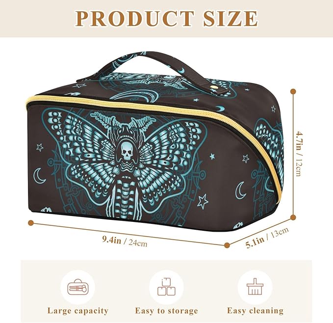 Makeup Organizer Bag, Gothic Skull Butterfly Travel Makeup Bags Makeup Vanity Case Large Capacity Rhombus Cosmetic Toiletry Bag for Girl Women Ladies