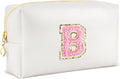 Initial Makeup Bag Personalized Preppy Travel Small Cosmetic Bag Cute PU White Chenille Letter Makeup Pouch for Purse Waterproof Zippered Toiletry Organizer for Women Girls Kids Friends (B)