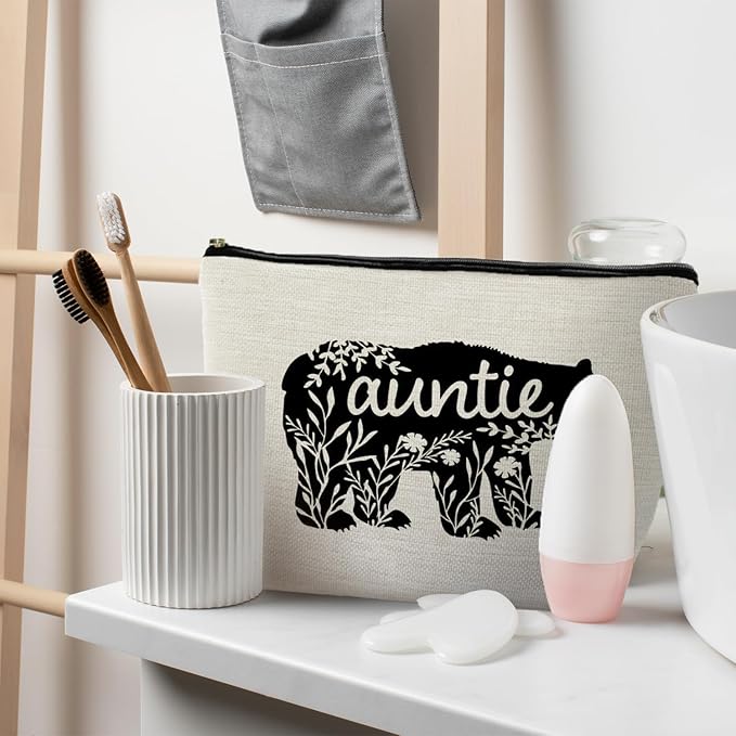 Floral Aunt Makeup Bag - Funny Aunt Gifts from Niece Nephew, Best Auntie Gift - Cosmetic & Toiletry Bag for Women