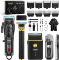 HIENA PRO Hair Clippers for Men Professional, Cordless Barber Clipper & T-Blade Beard/Hair Trimmer Set, Electric Razor Foil Shaver Nose Trimmer Barber Kit, Men's Hair Cutting Kit with 8 Guide Combs