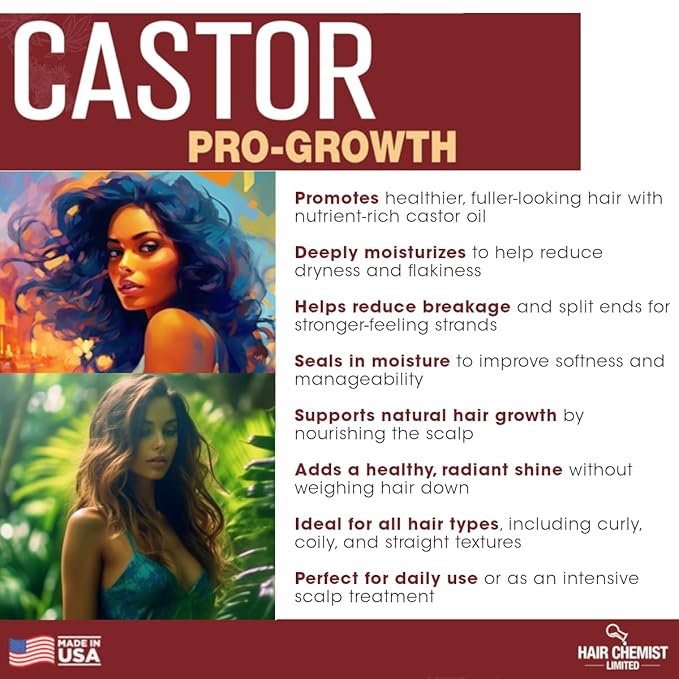 Hair Chemist Pro-Growth Natural Castor Hair Oil, Large 12 oz. - Strengthening & Growth Stimulator for Hair Growth