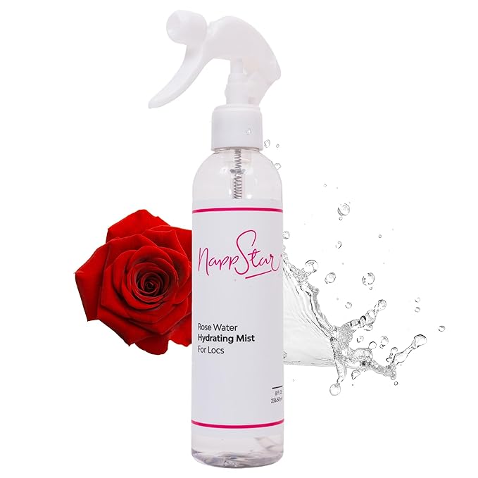NappStar Rose Water Hydrating Mist, Moisturizing Spray for Dreadlocks, Loc Care with Aloe Vera, 8 Fl Oz