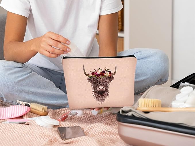 Cow Gifts for Cow Lovers, Cow Gift Western Small MakeUp Bag,Pink Cosmetic Bag,Gifts for Women Colleague Friend Teen Girls Coworkers,Birthday Christmas Makeup Bag Organizer Gifts for Women