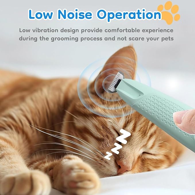Professional Dog & Cat Trimmer - Quiet Electric Pet Grooming Kit for Ears/Eyes/Paws with LED Light - Cordless Battery-Powered Fur & Nail Clipper for Small/Large Breeds(Blue)
