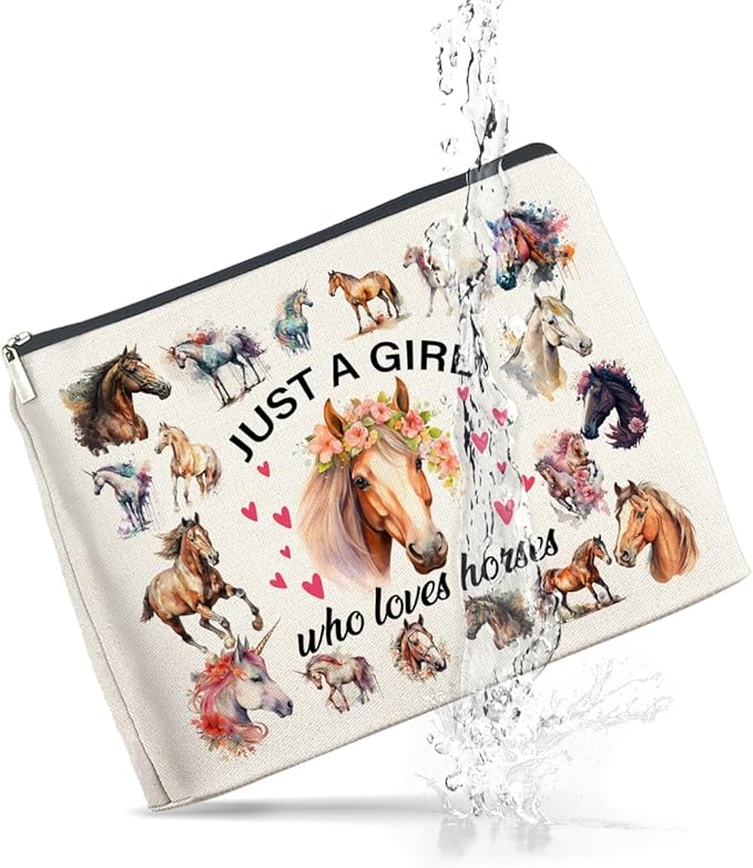 Horses Gifts Makeup Bag Funny Horse Lover Gifts for Girl Women Cowgirl Cosmetic Bag Just a Girl Who Loves Horses Zipper Makeup Pouch Gift