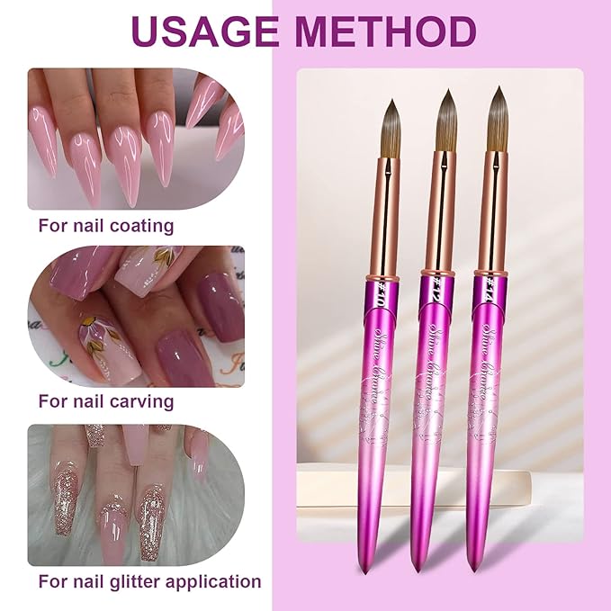 Acrylic Nail Brush Size 10, 100% Real Kolinsky Art Nail Brush for Acrylic Powder Application, Handmade Women Manicure Nail Extension Tool for Professional DIY Home Salon and Beginners
