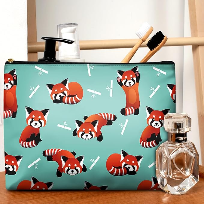 Cute Makeup Bag for Purse Waterproof Cosmetic Bags for Women Funny Smooth Zipper Travel Toiletry Pouch 10X8 Inches-Red Panda Makeup pouch