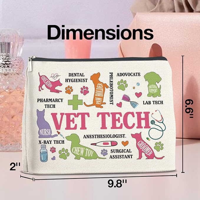 Vet Tech Gifts Veterinary Technician Makeup Bag Best Veterinarian Gifts for Woman, Funny Vet Tech Gift Cosmetic Bag Zipper Makeup Pouch