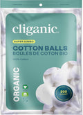 Cliganic Organic Super Jumbo Cotton Balls (200 Count) - Hypoallergenic, Absorbent, Large Size, 100% Pure (Packaging May Vary)