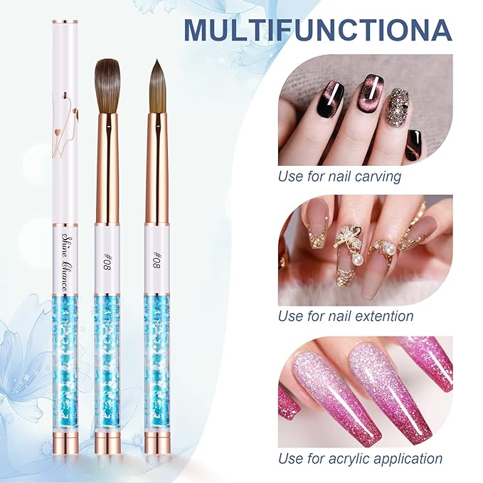 Acrylic Nail Brush Size 8, 100% Real Kolinsky Art Nail Brush for Acrylic Powder Application, Handmade Women Manicure Nail Extension Tool for Professional DIY Home Salon and Beginners