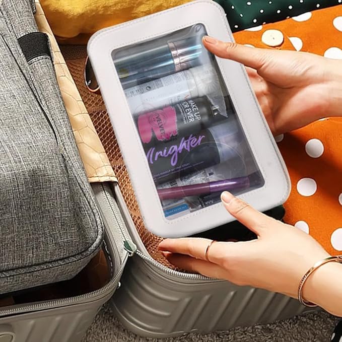 Clear Makeup Bag, White Travel Makeup Pouch Toiletry Bag for Women Waterproof Small Cosmetic Bag Case Small Make Up Bag with Zipper Car Organizer Car Essentials for Women Men