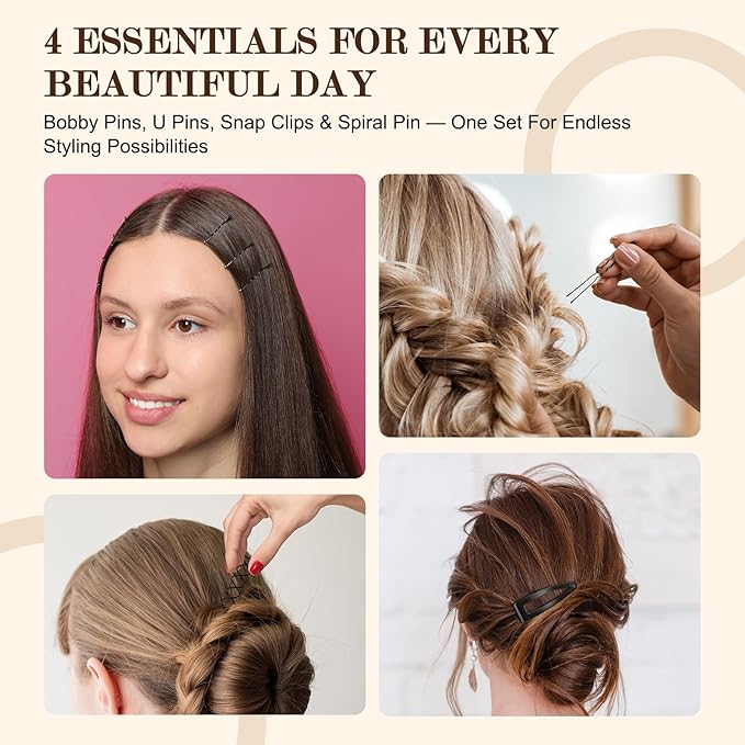 Bobby Pins Set Black – Styling Kit for Women & Girls with Bobby Pins, Spiral Pin & Snap Clips, Great for Updos, Buns, Bridal Looks & Events
