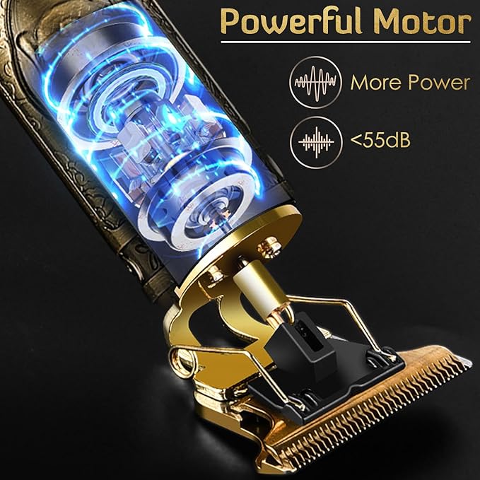 Hair Clippers for Men, Professional Cordless Rechargeable Beard Trimmer Gold Kit with Guide Combs