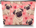 Makeup Bag Travel Cosmetic Bags Small Makeup Case Waterproof Zipper Pouch for Women Girls 7X9inches - Adorable Pug Pattern with Heart Elements