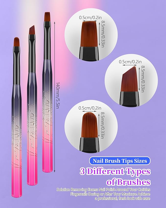 for OPI Nail Polish Remover Brush, 3PCS Nail Art Clean Up Brushes, Round/Angled/flat Acetone Resistant Gel Nails Art Designs and Tidying Up Polish Mishaps on Cuticles