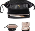 Gift Ideas for Woman Initial Large Makeup Bag, Personalized Birthday Gifts Cosmetic Bag with Makeup Brush Organizer, Waterproof, Large Capacity Travel Toiletry Bag for Women Makeup pouch