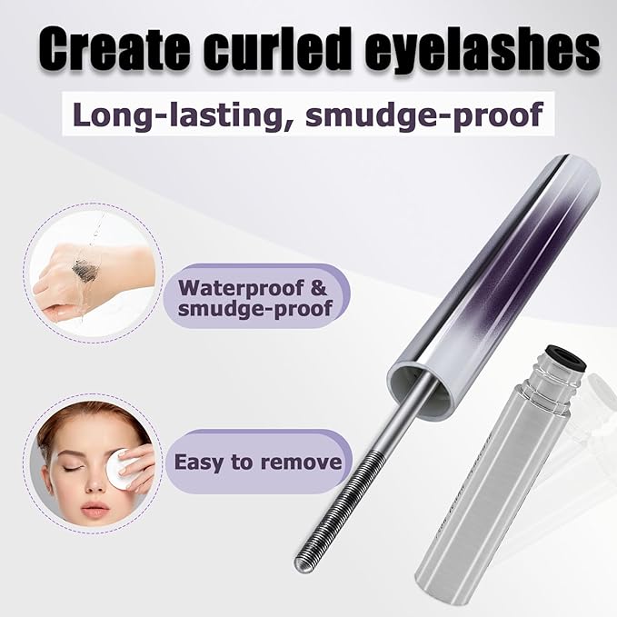 2 PCS Iron Wand Mascara, Metal Wand Mascara, 3D Curling Metal MascaraWand, Clump-Free, Waterproof & Smudge-Proof Formula For Naturally Long, Thick Lashes