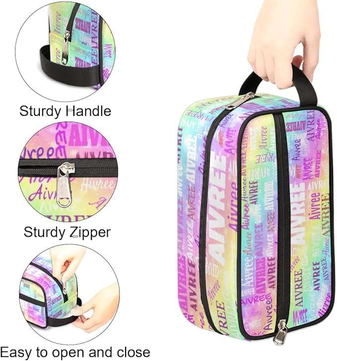 Customized Travel Makeup Toiletry Bag, Waterproof Large Cosmetic Bag Makeup Shaving Bag Organizer Case, Rainbow Colorful Shiny Stars