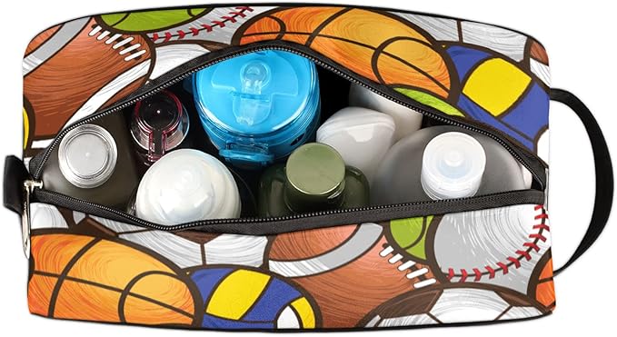 Sport Baseball Portable Travel Toiletry Bag, Volleyball Soccer Ball Cosmetic Organizer Makeup Bag Shower Shaving Bag for Men Women