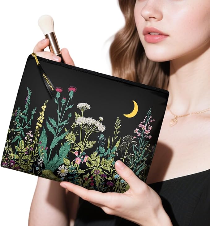 Cute Makeup Bag for Purse Waterproof Cosmetic Bags for Women Funny Smooth Zipper Travel Toiletry Pouch 10X8 Inches-Wildflowers Makeup pouch