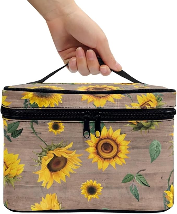 JoyLamoria Cosmetic Bag Toiletry Bag Zipper Closure Pouch Durable Makeup Bag Travel Case with Yellow Sunflower Print