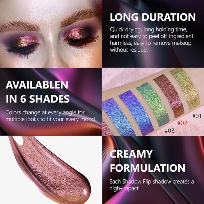 evpct Purple Gold Red Duochrome Chameleon Liquid Eyeshadow, Multichrome Metallic Glitter Liquid Eye Shadow Makeup for Women, Waterproof Color Shifting High Pigment Holographic Iridescent Eyeshadow