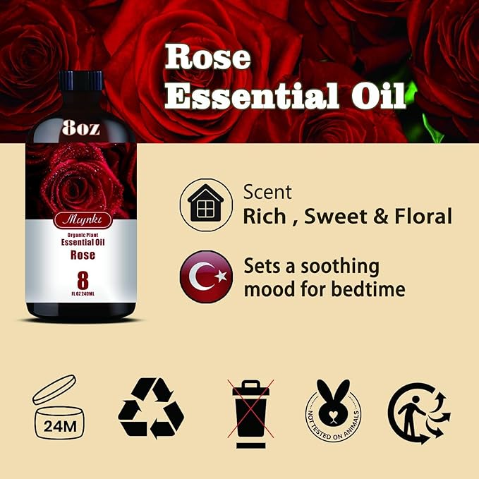 Rose Fragrance Oil-Rose Essential Oil 8.33oz (250ml)-100% Pure Natural Scent for Diffusers, Candles, Soap Making & Aromatherapy-Relaxing Home & Gift Essential Oil for Bath, Massage