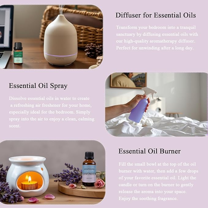 Floral Fragrance Essential Oil Set - Rose, French Vanilla, Gardenia, Honeysuckle, Jasmine, Violet 6x10ML for Diffusers, Aromatherapy, Massage, Perfume, Soap Making and Candle