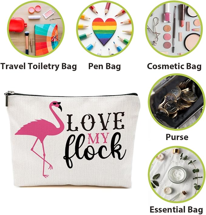 Flamingo Makeup Bag - Animal Lover Gifts for Women, Teacher, Coworker - Summer Cosmetic Toiletry Bag for Graduation, Birthday