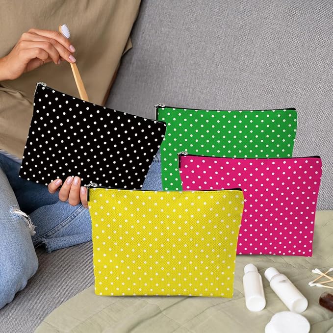 4pcs Polka Dot Makeup Bag, Fashion Polka Dots Cosmetic Bag, Christmas Wedding Anniversary Birthday Friendship Gifts for Women Girls Best Friends Sister Bestie Coworker Travel Toiletry Bag