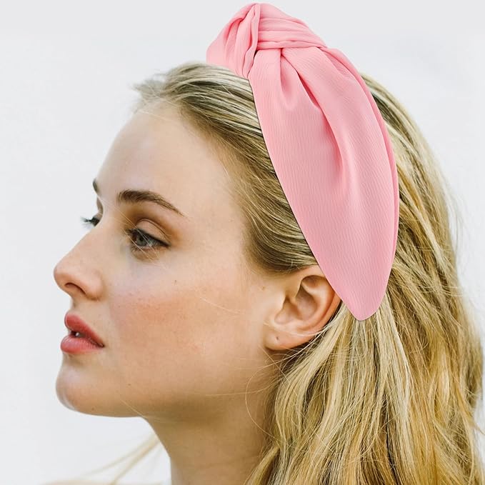 VELSCRUN Headbands, 2 Pcs Wide Knotted Hairbands for Women in Pink and Red, Satin Hair Accessories for Washing Face, Hairbands for Women, Hairband Gifts for Women Gilrs