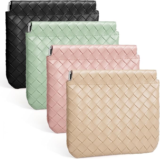 BUSOHA 4 PCS Small Makeup Bag for Purse, Mini Portable Cosmetic Bags for Women, Weave Coin Purse Lipstick Cosmetic Accessories Organizer, Small Travel Kit Storage Pouch