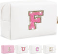 Personalized Initial Letter Makeup Bag, Preppy Glitter Letter Patch Cosmetic Pouch Zipper, PU Waterproof Travel Toiletry Bag Cute Makeup Organizer Monogrammed Make Up Bag, Gift for Women Girls